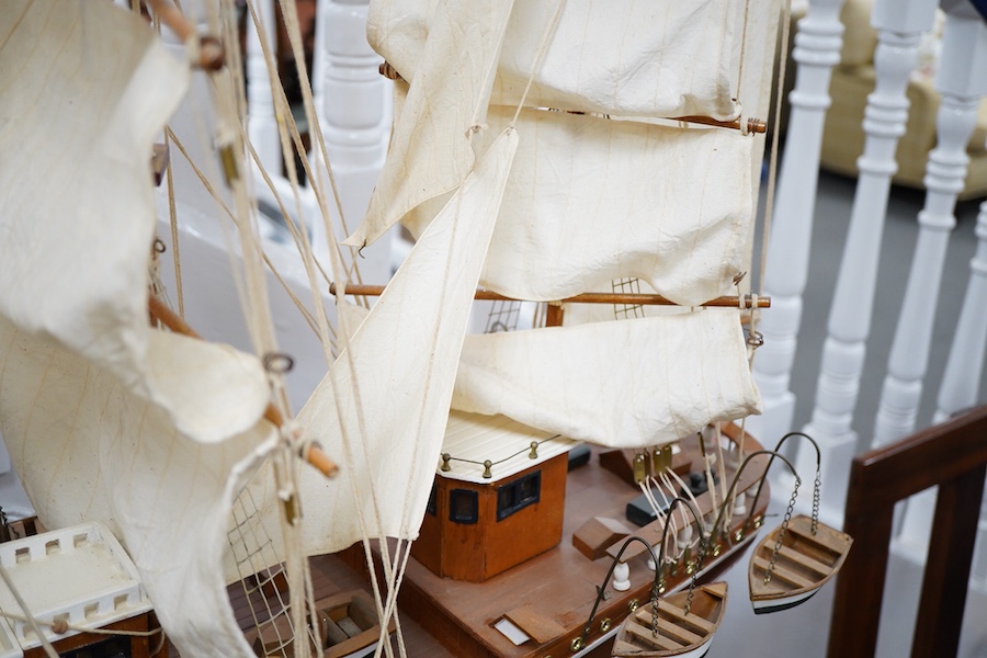 A large wooden ship model 'Amerigo Vespucci' three masted fully rigged and stand, 108cm high
